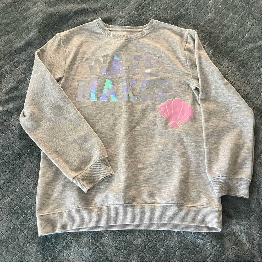 NWOT Disney‎ Gray Sweatshirt Iridescent Wave Maker Design little mermaid 14/16